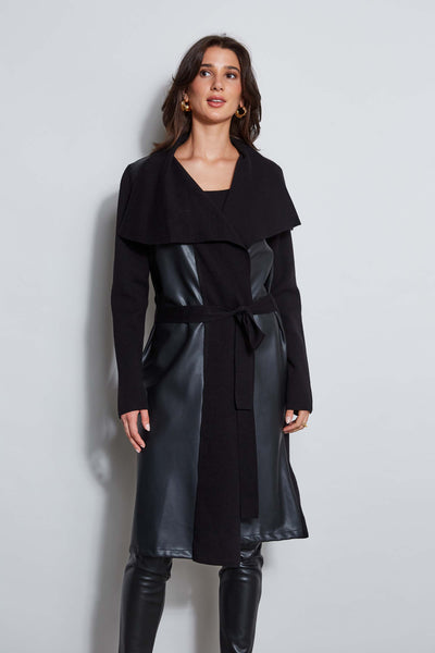 T-Tahari Vegan Leather Knit Jacket Image 1