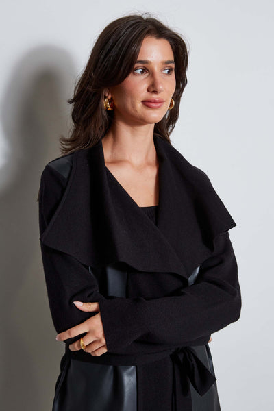 T-Tahari Vegan Leather Knit Jacket Image 3