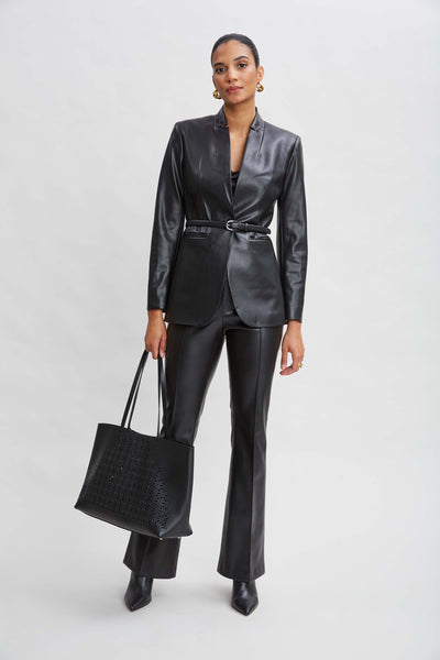 Vegan Leather Belted Blazer Image 3