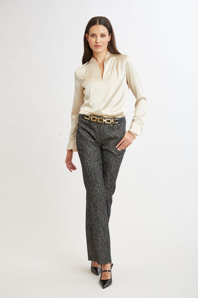 Silk Satin Contour Neck Ruffle Cuff Shirt Image 2