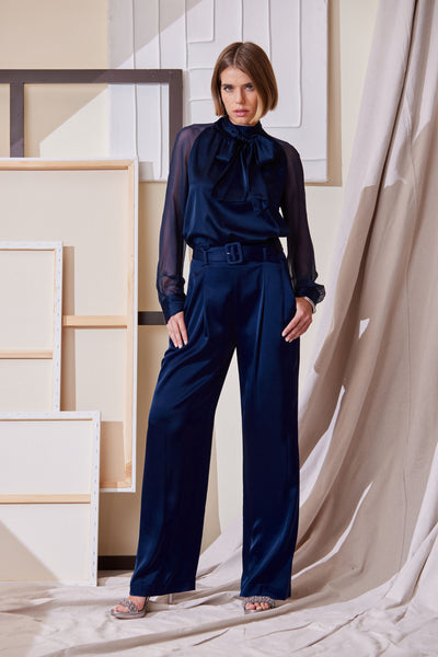 Belted Satin Pleated Pant Image 2