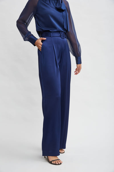 Belted Satin Pleated Pant Image 4
