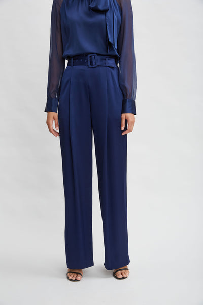Belted Satin Pleated Pant Image 1