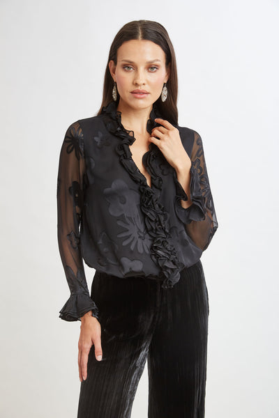 Floral Satin Burnout Blouson Shirt Image 1