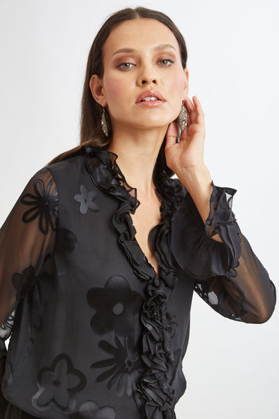 Floral Satin Burnout Blouson Shirt Image 6