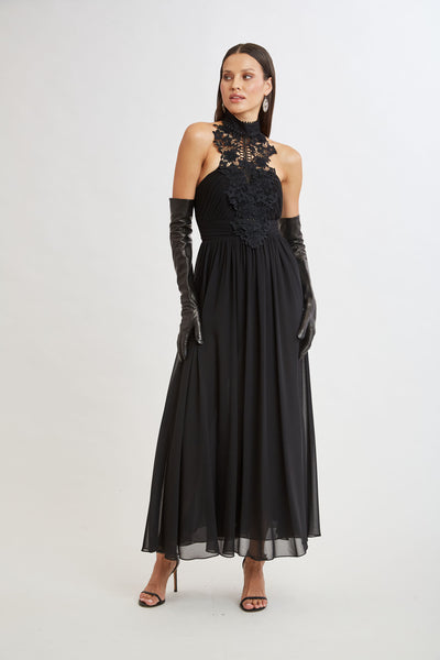 Lace Applique Chiffon Halter Gown Image 1