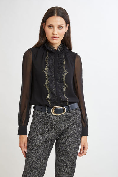 Metallic Lace Trim Silk Shirt Image 1