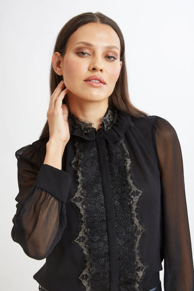 Metallic Lace Trim Silk Shirt Image 5