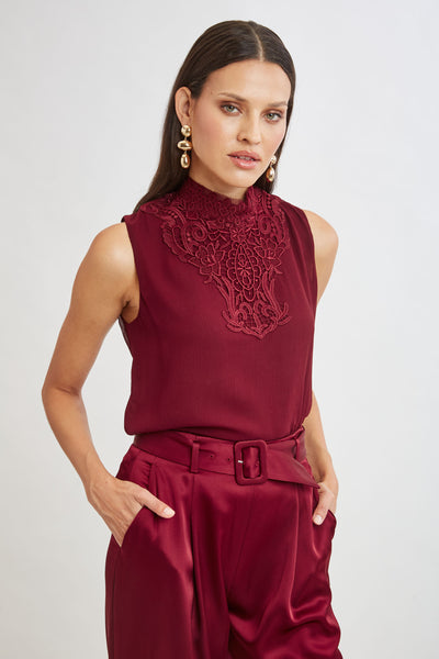 Lace Insert Crinkle Silk Chiffon Shirt Image 3