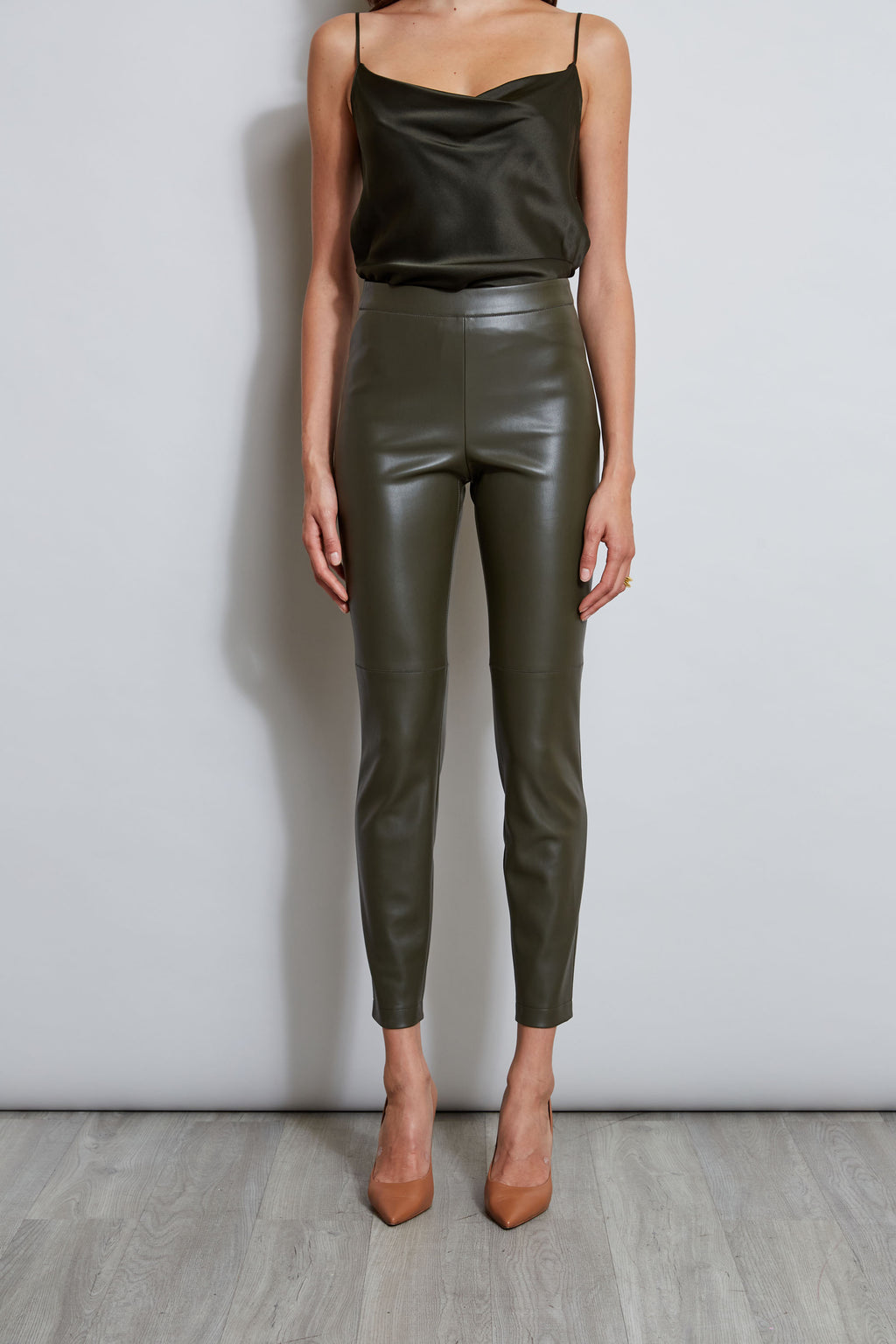 Zephyr Olive Vegan Leather Leggings