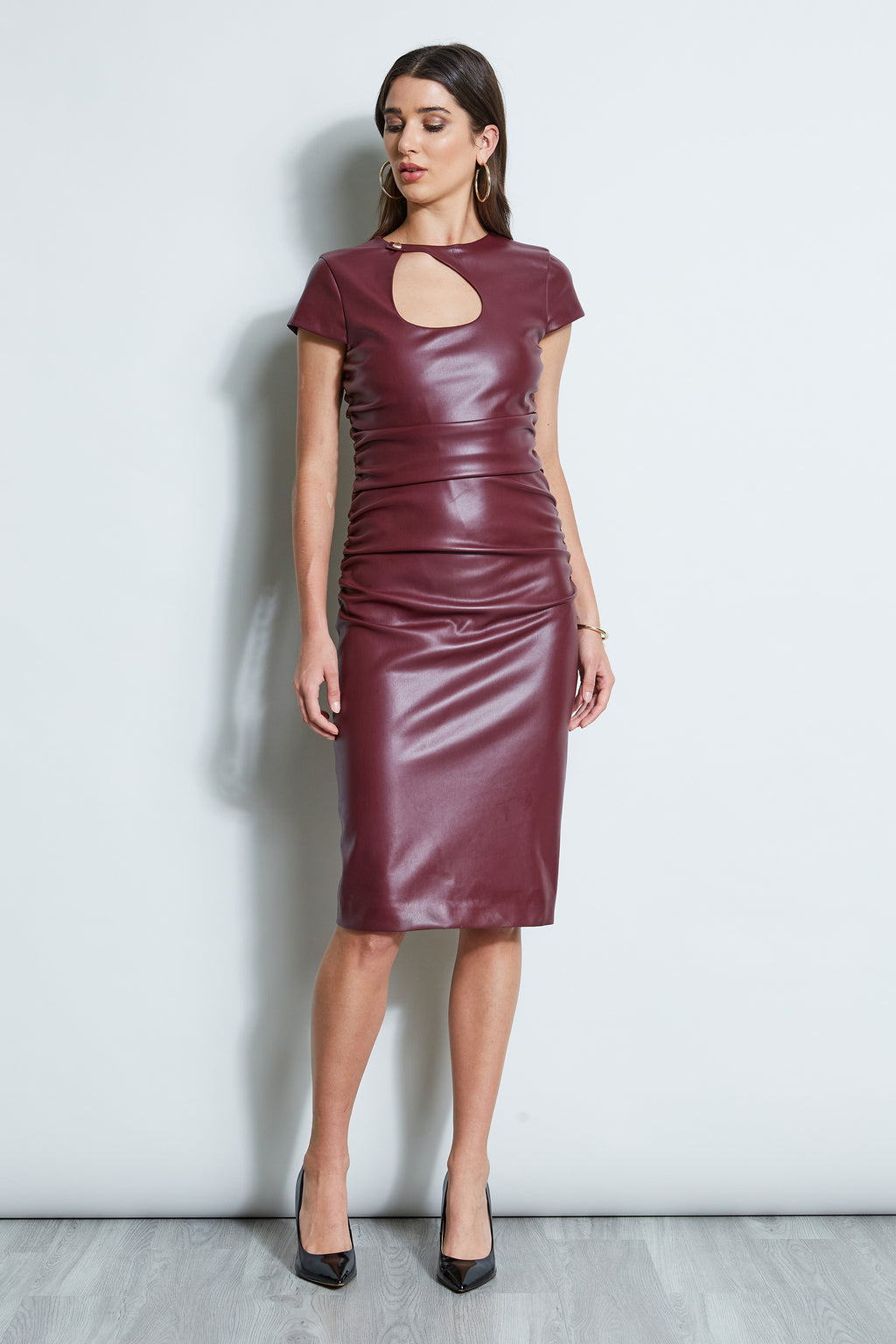 Leather sales burgundy dress
