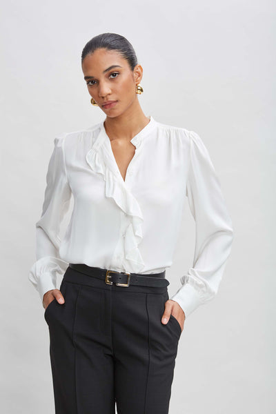 Silk Ruffle Button Down Shirt Image 1