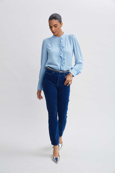 Silk Ruffle Button Down Shirt Image 2