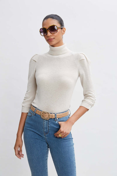 Ruched Sleeve Cashmere Wool Sweater Image 1
