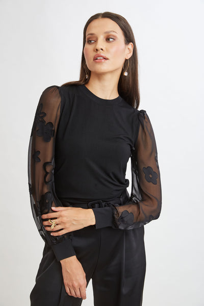 Floral Satin Burnout Combo Knit Image 1