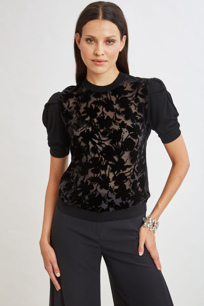 Burnout Velvet Short Sleeve Sweater Image 1