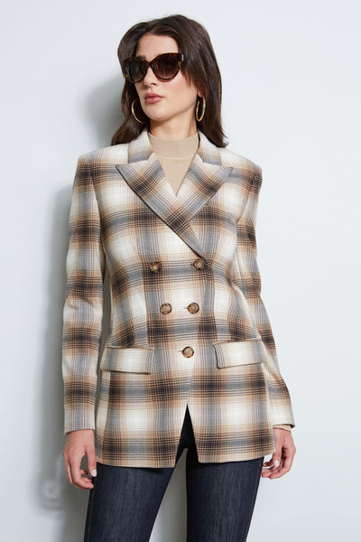 Double Breasted Ombre Plaid Blazer Image 1