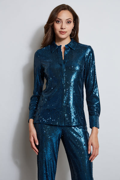 Sequin Button Down Shirt Image 3