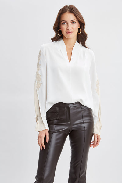 Lace Sleeve Silk Shirt Image 1