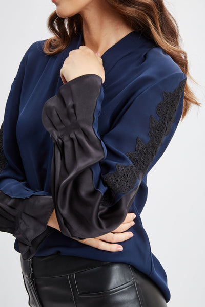 Lace Sleeve Silk Shirt Image 3