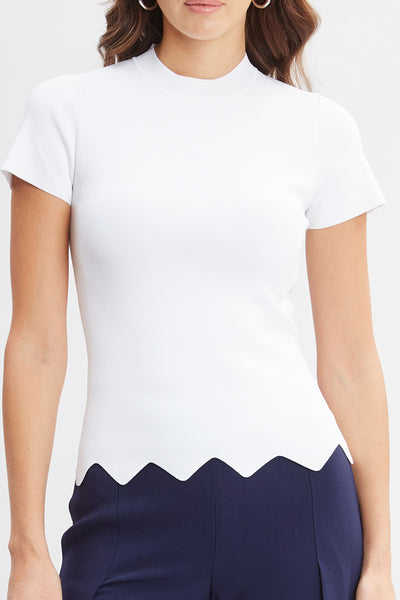 Short Sleeve Scallop Sweater Image 3