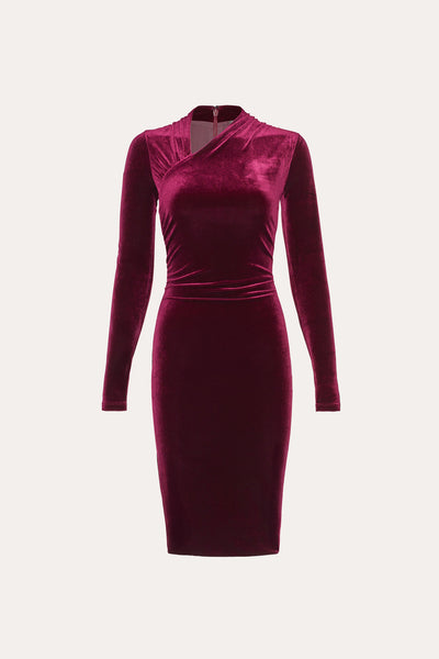 Asymmetric Ruched Velvet Dress
