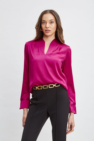 Silk Satin Contour Neck Shirt Image 1