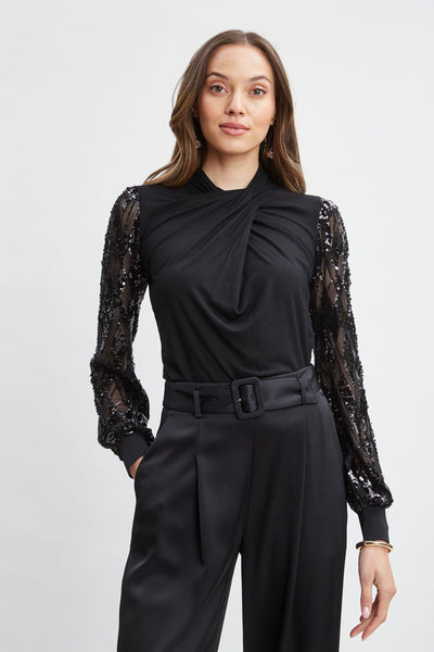 Sequin Sleeve Twist Neck Knit Image 1