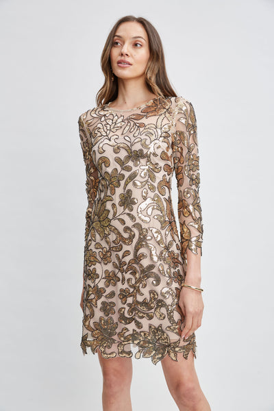 Floral Sequin Long Sleeve Dress Image 2
