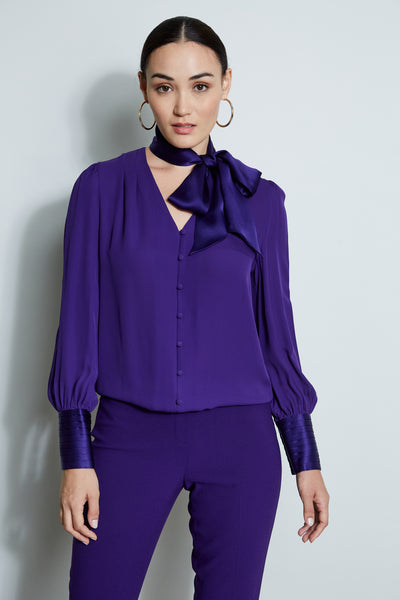 Blouson Satin Tie Shirt Image 5