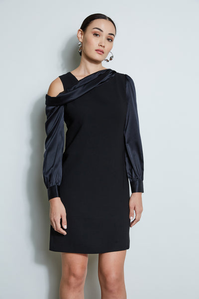 Draped Satin Shoulder Dress Image 3