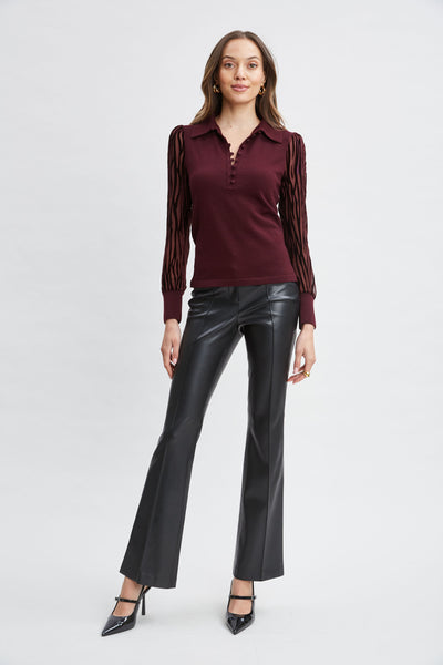 Velvet Burnout Sleeve Polo Sweater Image 2