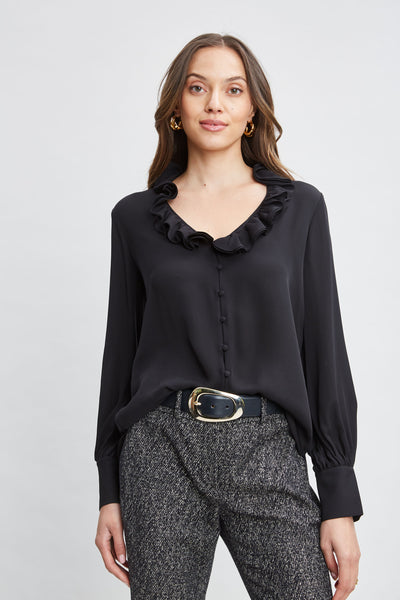Silk Ruffle Neck Shirt Image 1