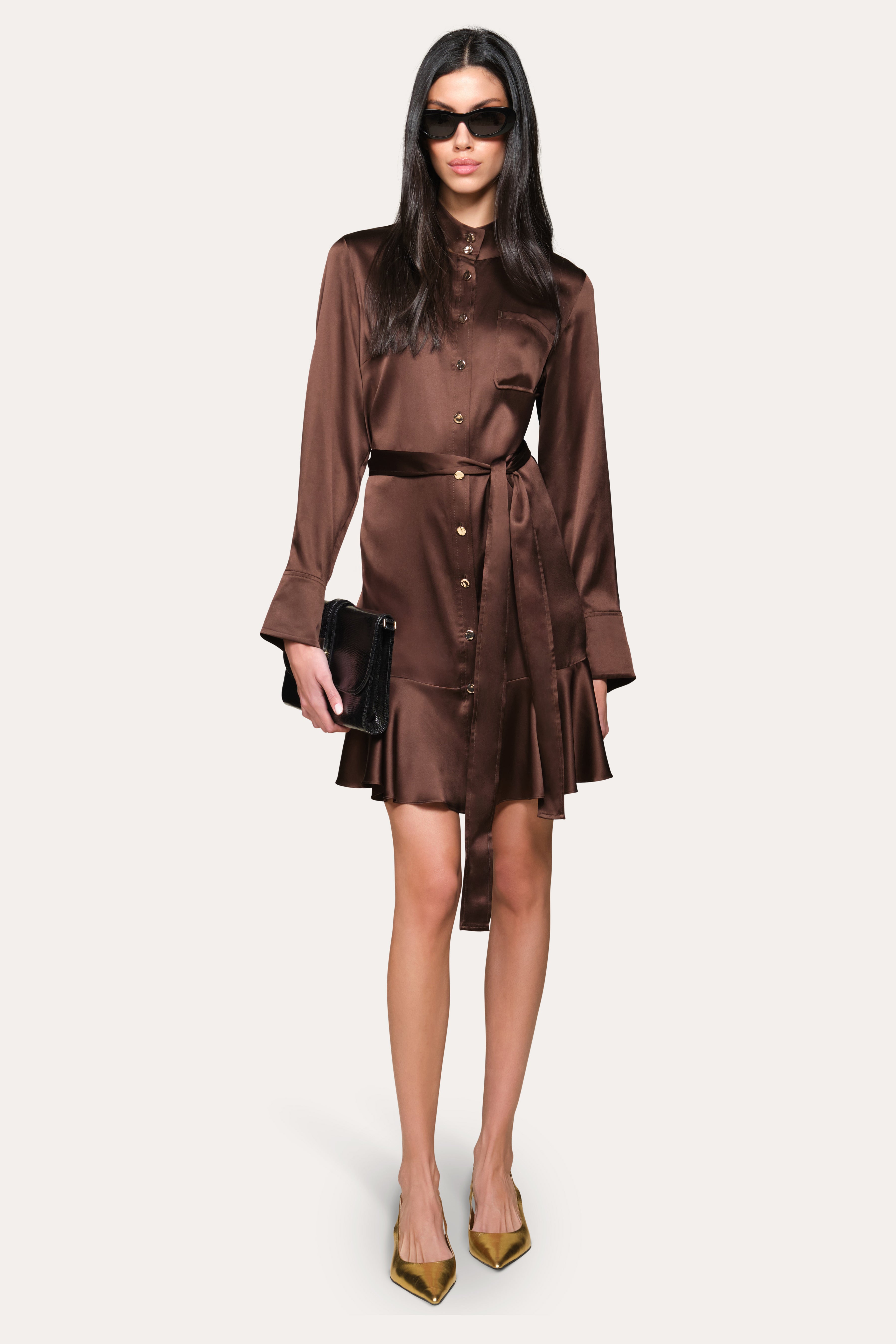 elie tahari leather dress Silk Satin – Satin Formal Dresses Crafted in black polyurethane Zapaka Women Champagne Fringed Size:S 27-28