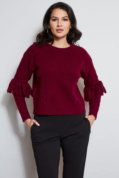 Cable Knit Fringe Sweater Image 1