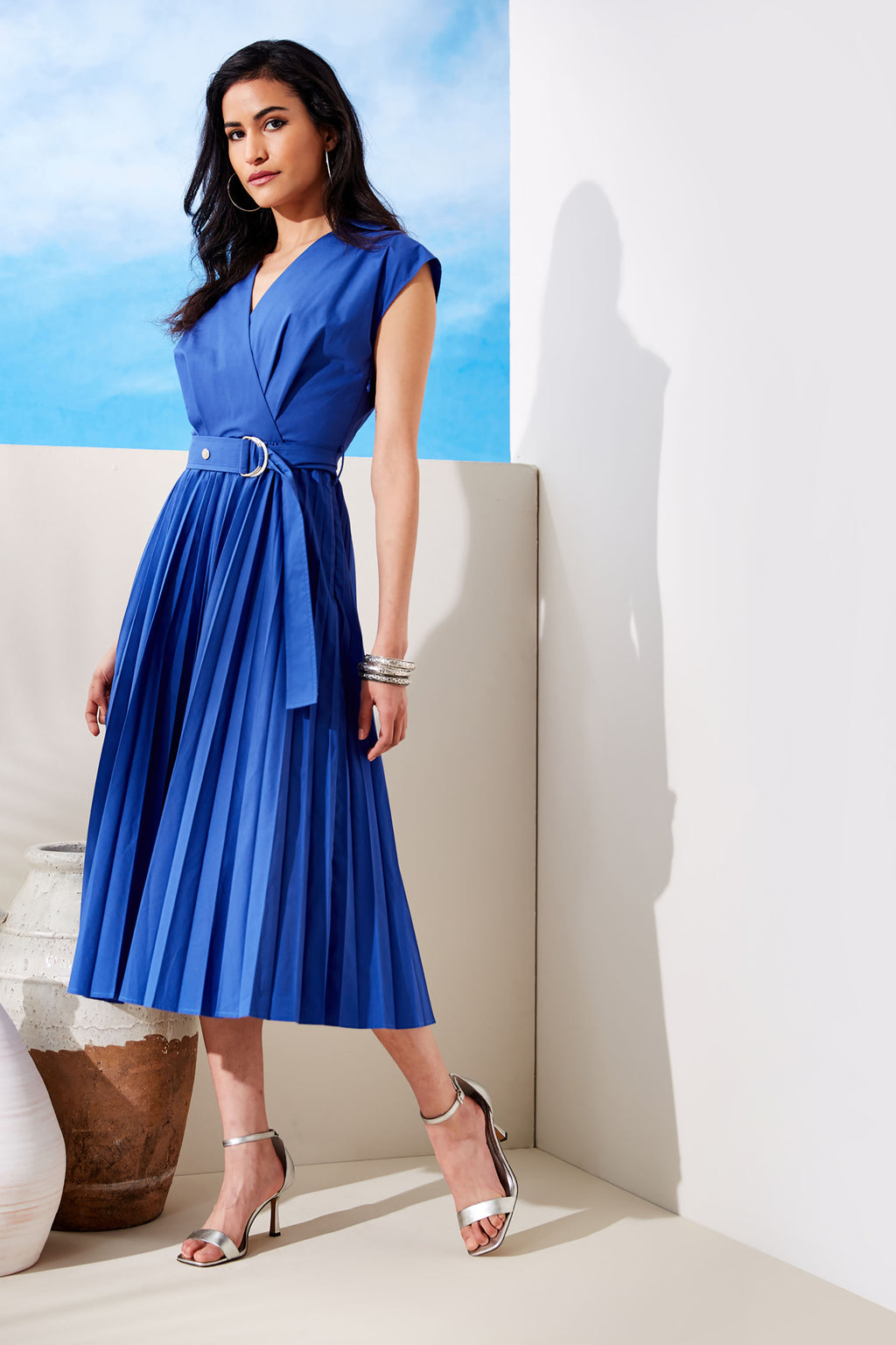 Mock Wrap Pleated Shirt Dress Elie Tahari