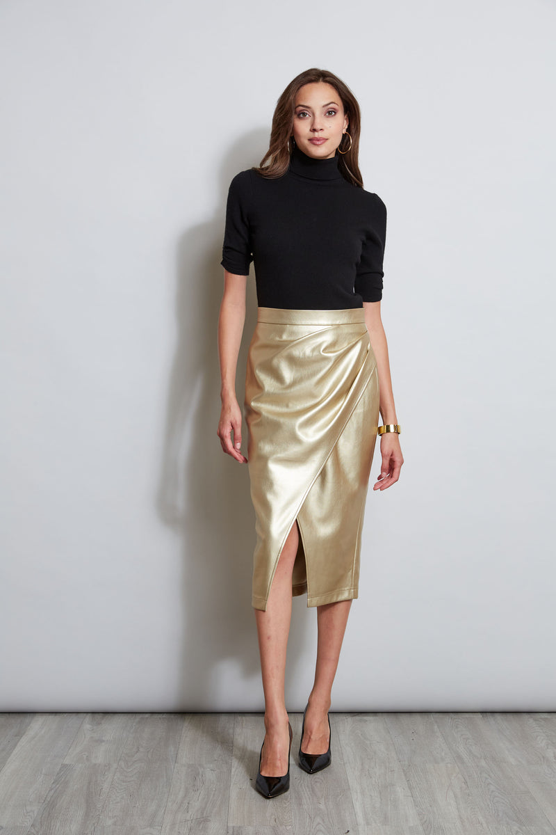 Metallic Midi Wrap Skirt