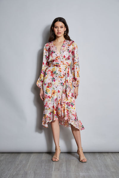 Embroidered Floral Wrap Dress Image 1