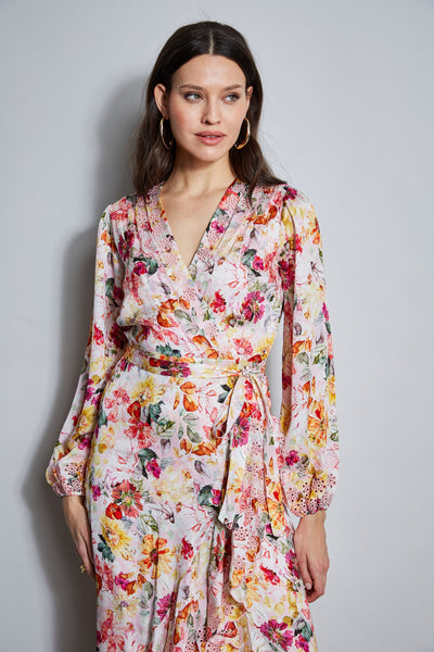 Embroidered Floral Wrap Dress Image 4