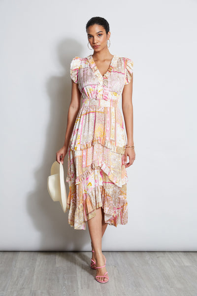 Patchwork Print Midi Dress Image 1