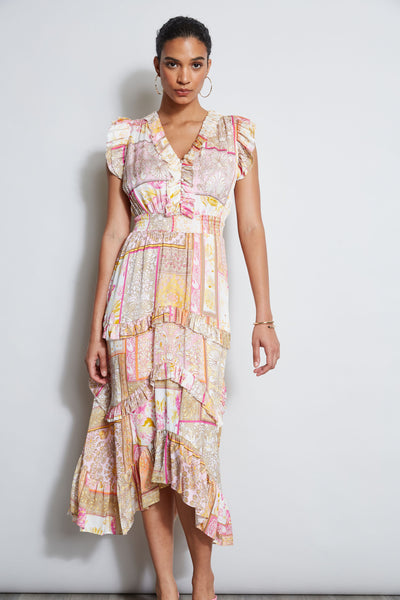Patchwork Print Midi Dress Image 4