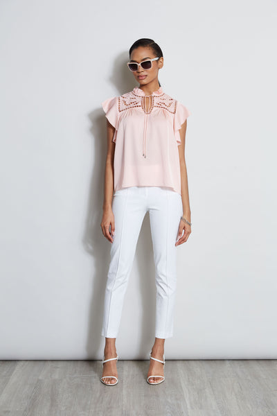 Silk Embroidered Flutter Sleeve Shirt Image 2