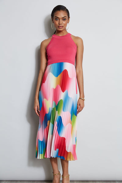 Halter Pleated Print Midi Dress Image 2
