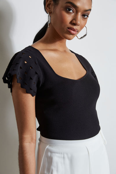 Cut Out Flutter Sleeve Sweater Image 4