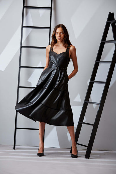 Vegan Leather Fit & Flare Dress Image 2