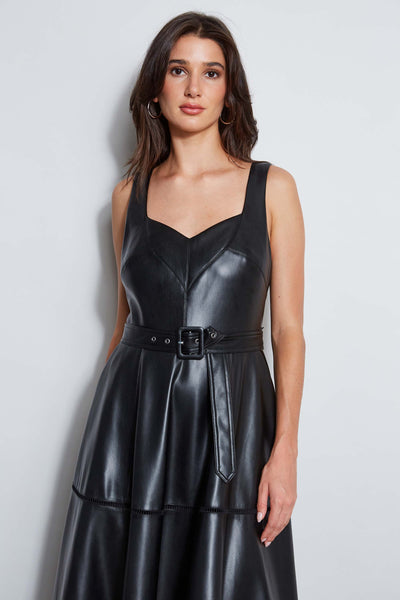 Vegan Leather Fit & Flare Dress Image 3