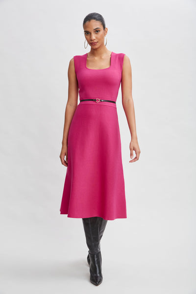 Square Neck Belted Sweater Dress Image 1