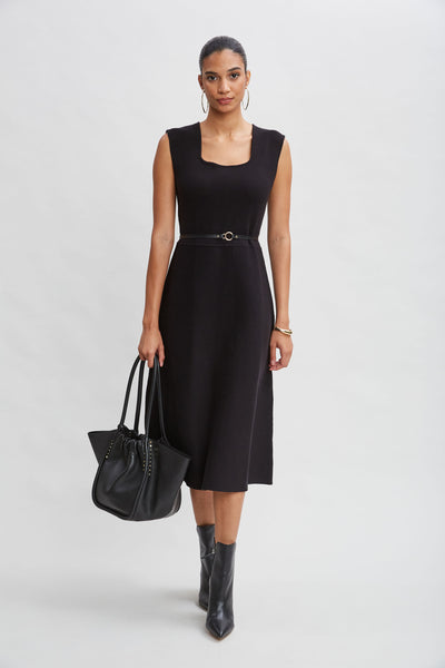 Square Neck Belted Sweater Dress Image 1