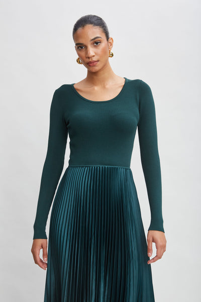 Long Sleeve Knit Pleated Dress Image 3