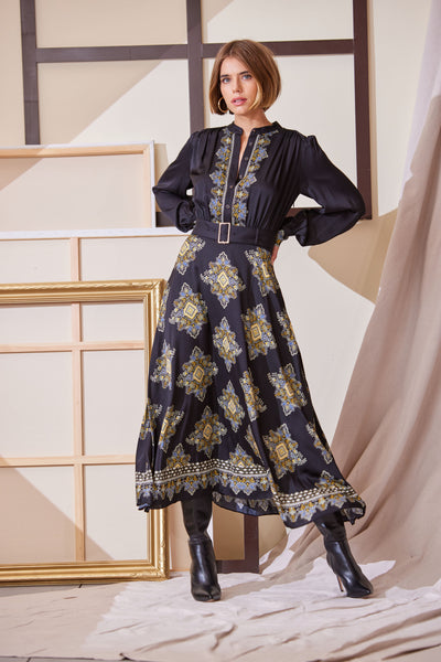 Silk Geometric Midi Dress Image 2